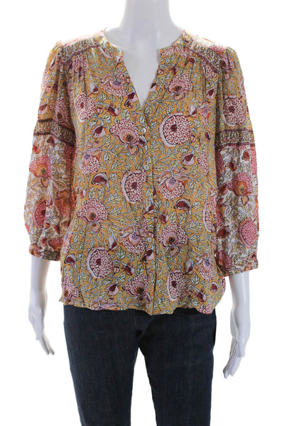 Ba&Sh Womens Floral Print Long Sleeves Button Down Blouse Multi Colored Size 2