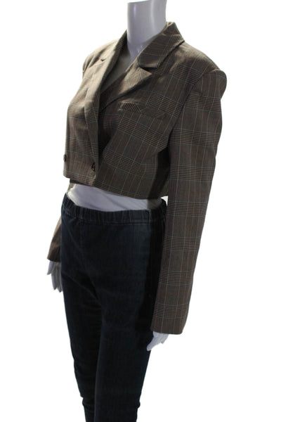 The Westside Womens Plaid Cropped Button Closure Blazer Brown Size Extra Small