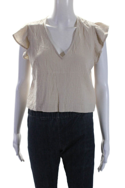 Rails Womens Short Sleeves Cropped Blouse Beige Cotton Size Extra Small