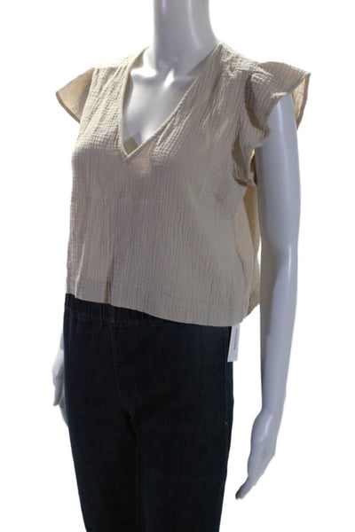 Rails Womens Short Sleeves Cropped Blouse Beige Cotton Size Extra Small