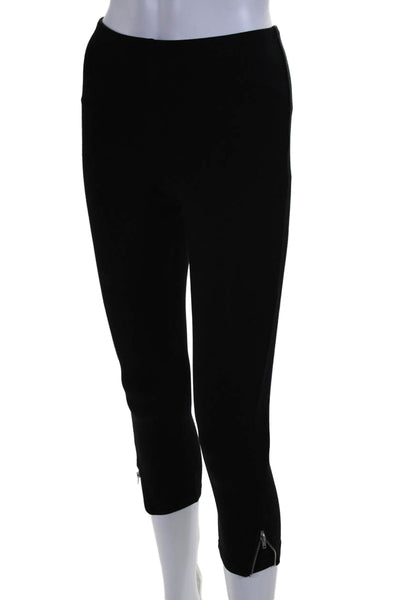 Lysse Womens Elastic Waistband Mid Rise Zipper Trim Capri Leggings Black Small