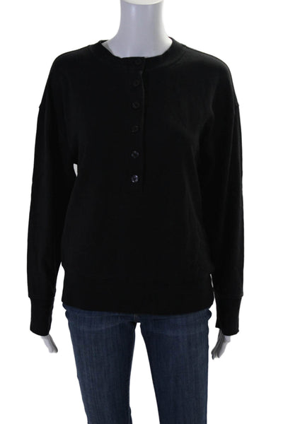 Athleta Womens Button Up Long Sleeve Pullover Sweatshirt Top Black Size XS