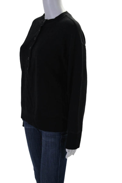 Athleta Womens Button Up Long Sleeve Pullover Sweatshirt Top Black Size XS