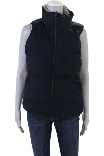 Joie Womens Beige Navy Blue Full Zip Mock Neck Reversible Vest Jacket Size S