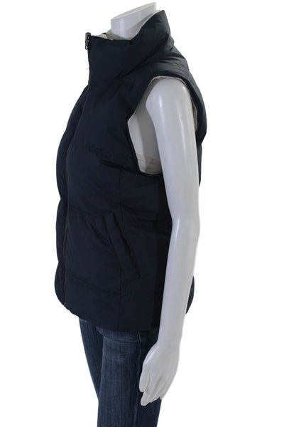 Joie Womens Beige Navy Blue Full Zip Mock Neck Reversible Vest Jacket Size S