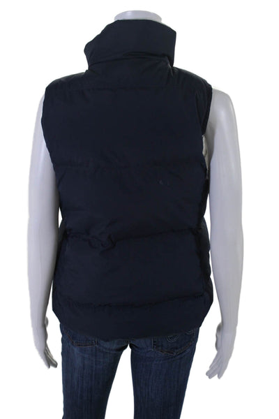 Joie Womens Beige Navy Blue Full Zip Mock Neck Reversible Vest Jacket Size S