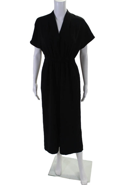 Babaton Womens Black V-neck Short Sleeve Pockets Wide Leg Jumpsuit Size 2