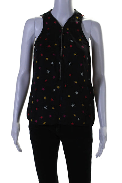 The Kooples Womens Sleeveless Star Print Front Zip Blouse Silk Black XS