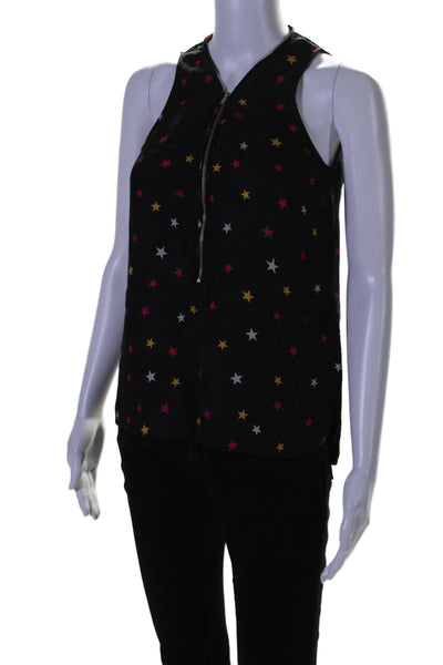 The Kooples Womens Sleeveless Star Print Front Zip Blouse Silk Black XS