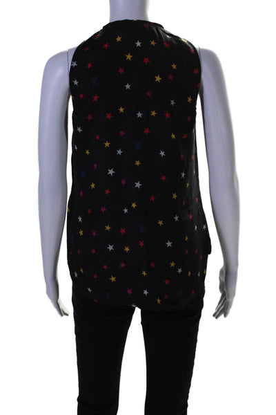 The Kooples Womens Sleeveless Star Print Front Zip Blouse Silk Black XS