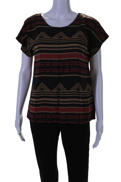 Pendleton Womens Short Sleeve Abstract Print Blouse Silk Black Size XS