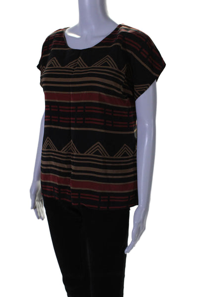 Pendleton Womens Short Sleeve Abstract Print Blouse Silk Black Size XS