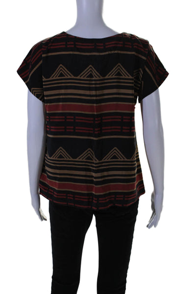 Pendleton Womens Short Sleeve Abstract Print Blouse Silk Black Size XS