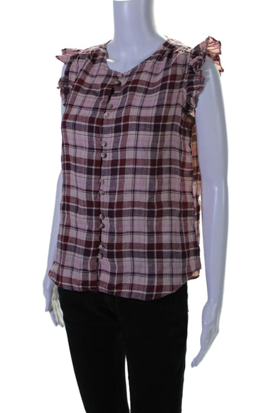 Baukjen Womens Sleeveless Check Print Button Down Blouse Pink Size Small