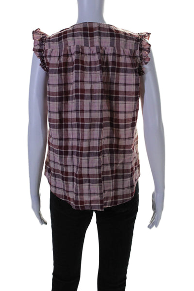 Baukjen Womens Sleeveless Check Print Button Down Blouse Pink Size Small