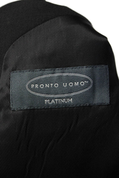 Pronto Uomo Womens Notched Lapel Two Button Blazer Wool Black Size 40