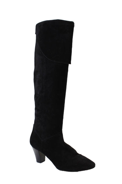 Ba&Sh Women's Round Toe Cone Heels Suede Knee High Boots Black Size 38