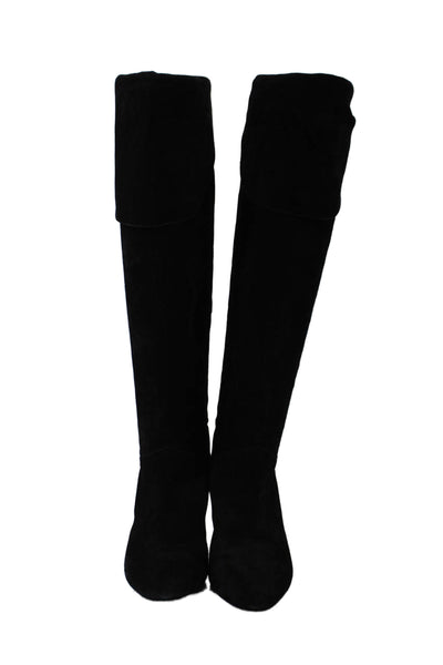 Ba&Sh Women's Round Toe Cone Heels Suede Knee High Boots Black Size 38