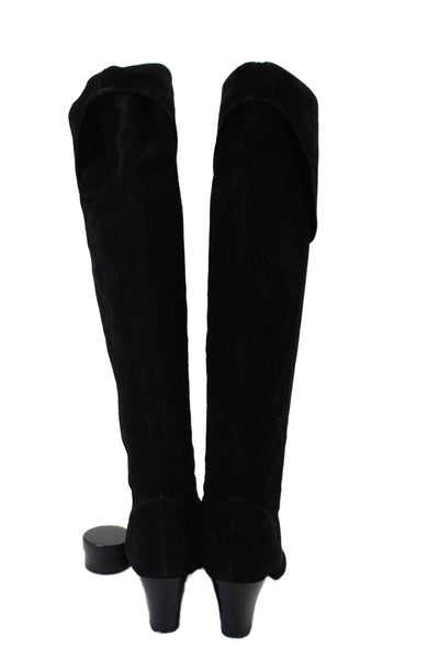 Ba&Sh Women's Round Toe Cone Heels Suede Knee High Boots Black Size 38