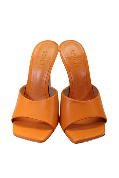 Schutz Women's Square Toe Slip-On Stiletto Slide Sandals Orange Size 39