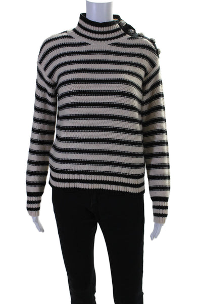 J Crew Women's Mock Neck Long Sleeves Striped Sweater Black White Size XS