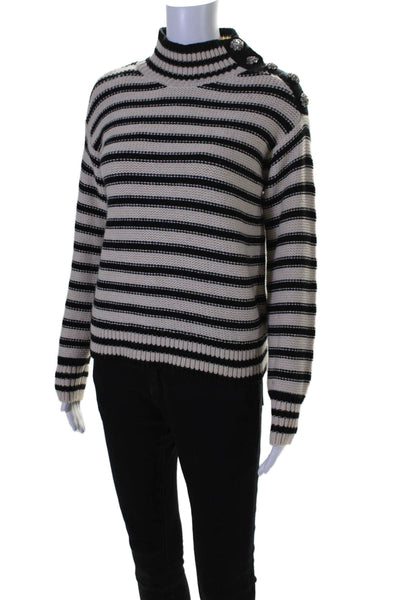 J Crew Women's Mock Neck Long Sleeves Striped Sweater Black White Size XS