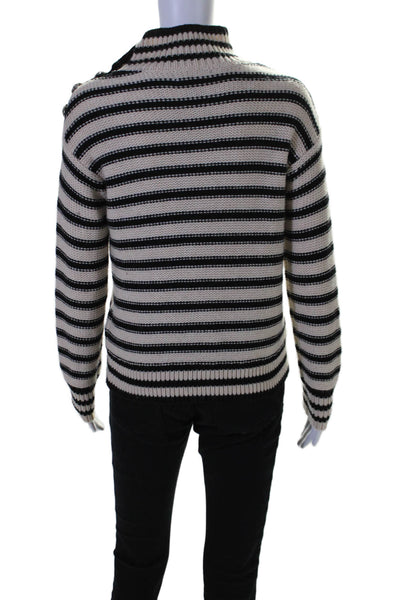 J Crew Women's Mock Neck Long Sleeves Striped Sweater Black White Size XS