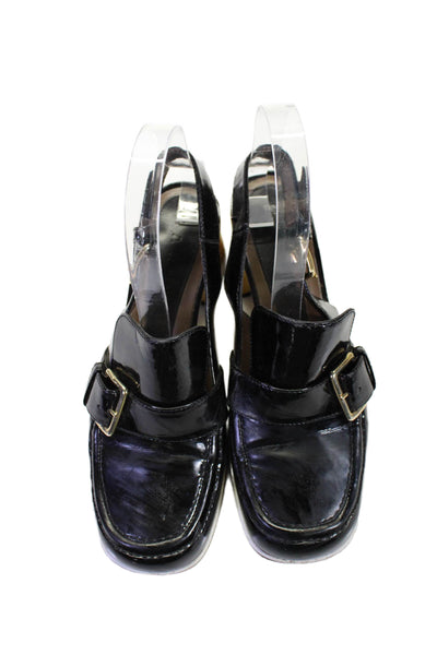 Marni Womens Patent Leather Gold Buckle Loafer Slingbacks Pumps Black Size 38 8