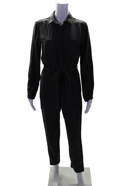 Bella Dahl Womens Collared Long Sleeve Button Down Jumpsuit Black Size XS