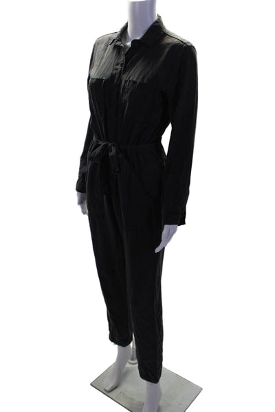 Bella Dahl Womens Collared Long Sleeve Button Down Jumpsuit Black Size XS