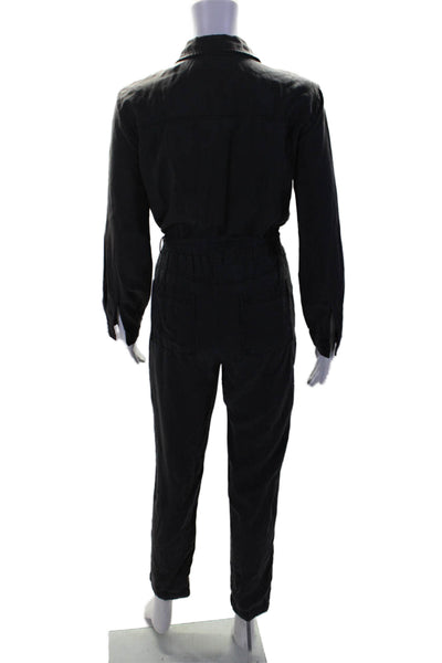 Bella Dahl Womens Collared Long Sleeve Button Down Jumpsuit Black Size XS