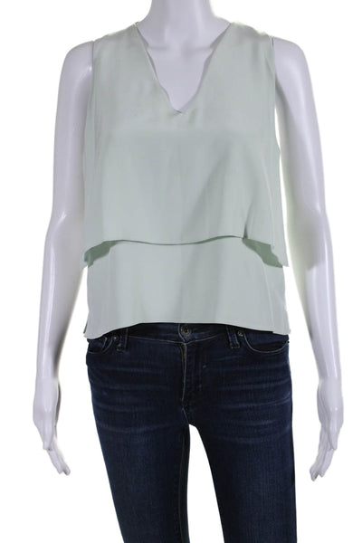 Designer Womens Mint Green V-Neck Sleeveless Blouse Top Size M