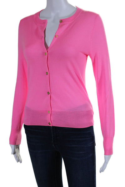 J Crew Womens Merino Wool Long Sleeve Button Down Knit Blouse Pink Size S