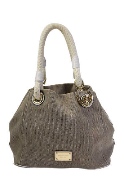 Michael Michael Kors Womens Gold Tone Button Closure Shoulder Handbag Brown Ivor