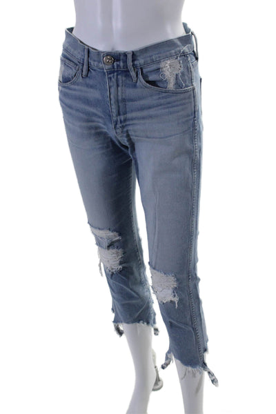 3x1 NYC Womens Mid Rise Distressed Light Wash Jeans Blue Size 26