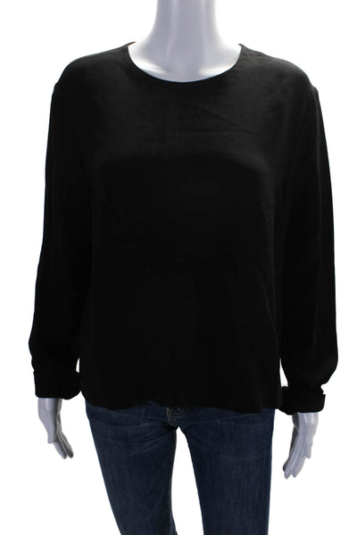 Argent Womens Back Zip Long Sleeve Scoop Neck Blouse Black Size Medium