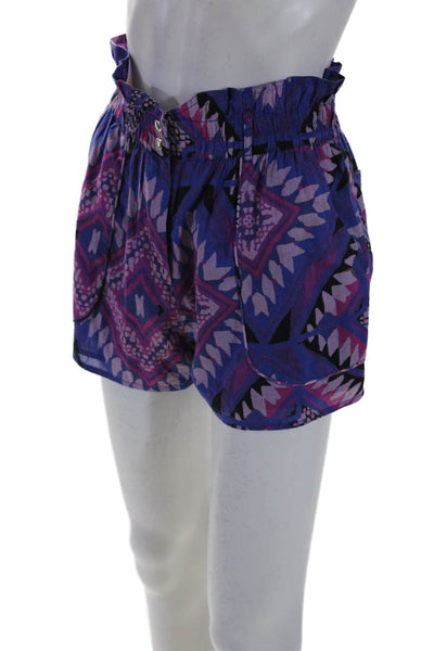 Ba&Sh Womens Abstract Print High Rise Shorts Blue Pink Cotton Size Extra Small