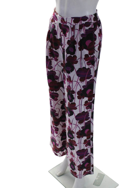 The Westside Womens Silk Floral Print Wide Leg Pants Pink Black Size Extra Small