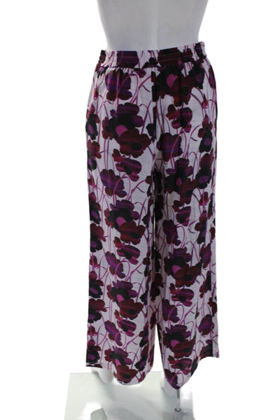 The Westside Womens Silk Floral Print Wide Leg Pants Pink Black Size Extra Small