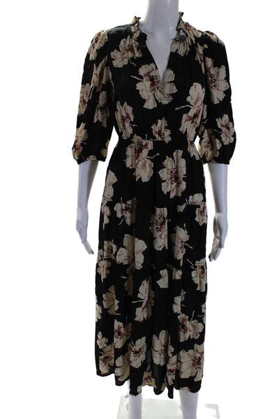 Ba&Sh Womens Floral Print Long Sleeves A Line Maxi Dress Black Ivory Size 2