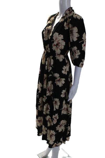 Ba&Sh Womens Floral Print Long Sleeves A Line Maxi Dress Black Ivory Size 2