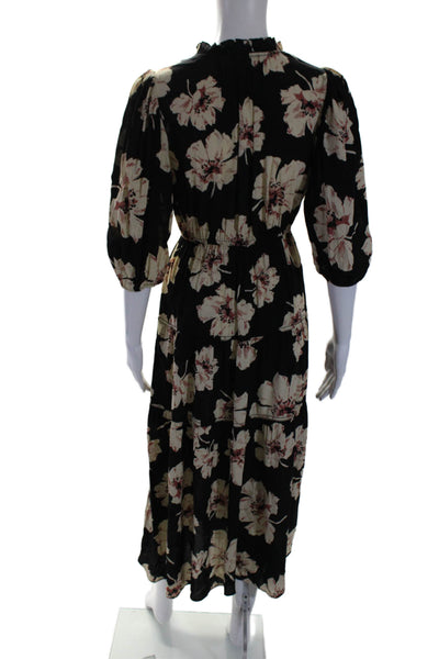 Ba&Sh Womens Floral Print Long Sleeves A Line Maxi Dress Black Ivory Size 2