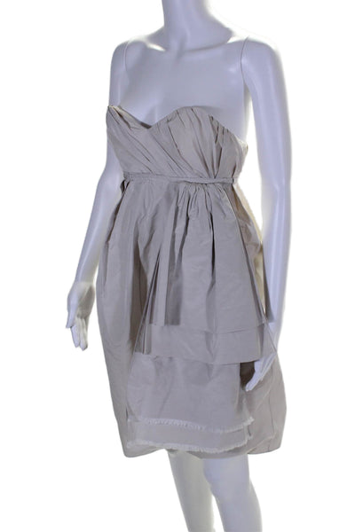 Peter Som Womens Sweetheart Neck Strapless A Line Dress Beige Cotton Size 2