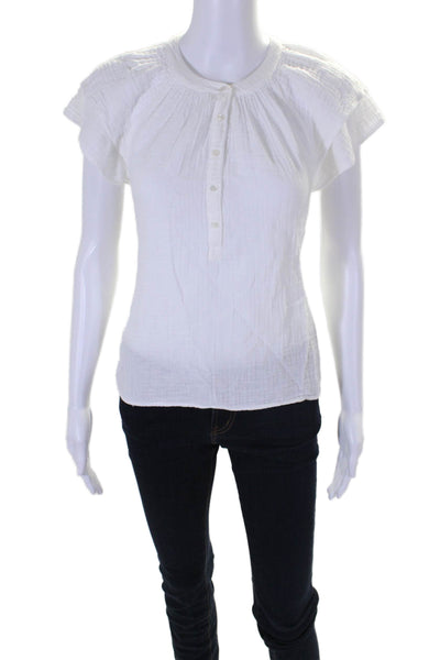 Xirena Womens Cotton Short Sleeve Button Up Pullover T-Shirt Top White Size XS