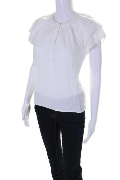 Xirena Womens Cotton Short Sleeve Button Up Pullover T-Shirt Top White Size XS