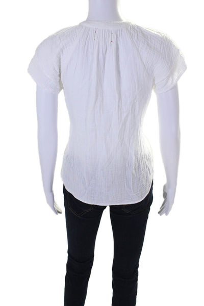 Xirena Womens Cotton Short Sleeve Button Up Pullover T-Shirt Top White Size XS