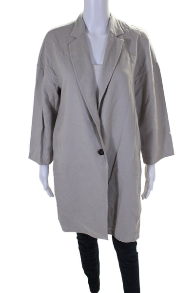 Peserico Womens Wool Blend Collared Button Up Longline Coat Beige Size 42