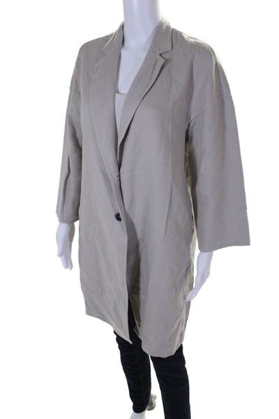 Peserico Womens Wool Blend Collared Button Up Longline Coat Beige Size 42