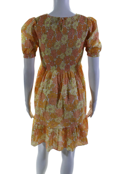 Les Coyotes De Paris Girls Short Sleeve Floral Print Long Dress Orange Small