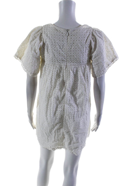 Chloe Girls Short Sleeve Open Knit Back Button Knee Length Dress White 14